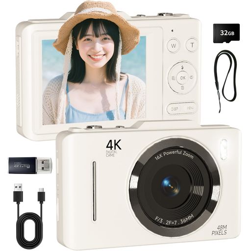 SRAR デジタルカメラ 4K 6800万画素 メモリーカード付属(32GB SDカード&ストラップ)プロ仕様の4K動画と48MP高精細写真を撮影可能 7,465円