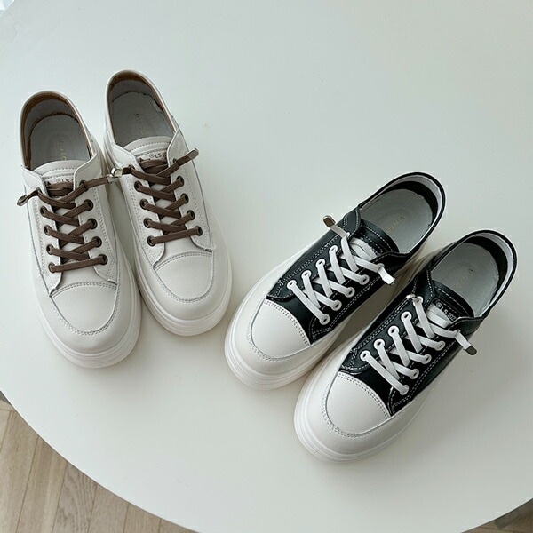 スニーカー キャップトゥ 靴ヒモ レースアップ 厚底 ウェッジソール レディース 黒 白 スリッポン