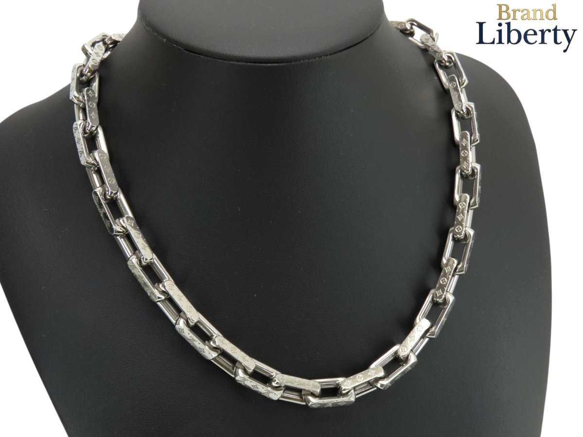 美品ルイヴィトンLOUISVUITTONネックレスチェーンモノグラムチョーカーシルバーM00307
