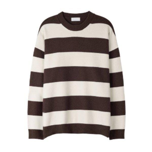 メンズソフトモーダルボーダーラウンドニット SG-KN-Q030-ブラウン