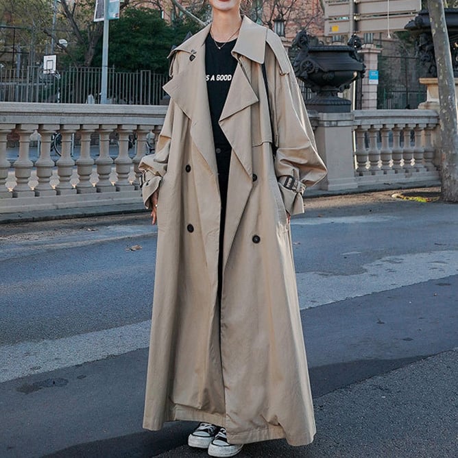 アウター 上着 コート トレンチコート Ａライン オーバーサイズ マキシ丈 ミモレ丈 ロング丈