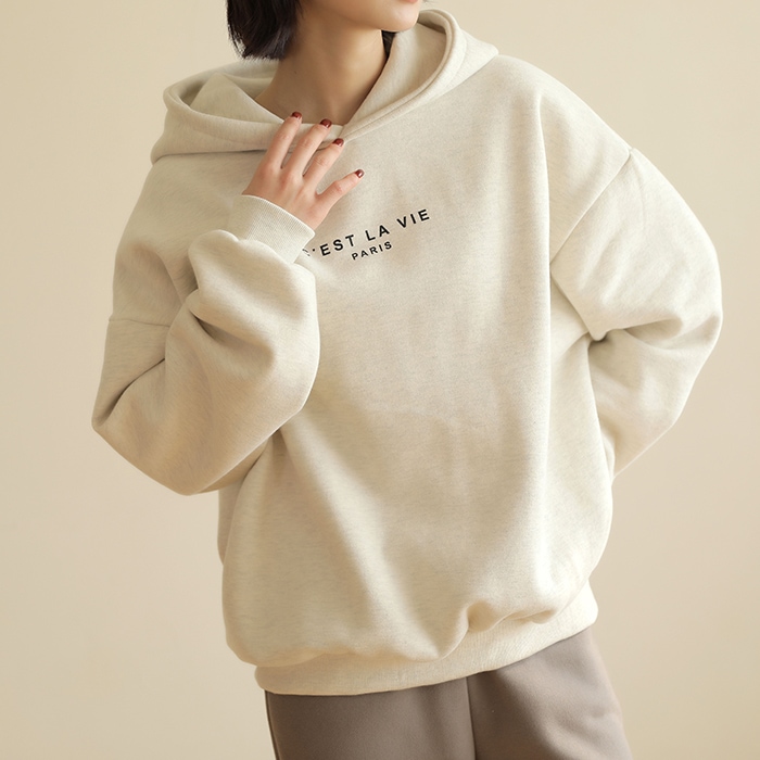 [韓国ファッション] 裏起毛 オーバーシルエット フロントロゴ パーカ