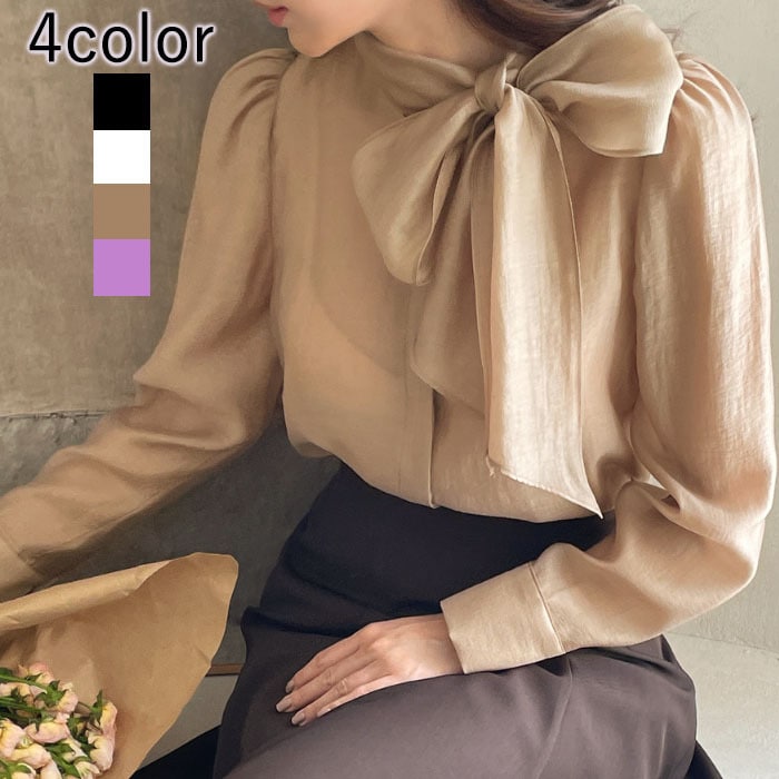 ブラウス レディース 秋冬 ボウタイブラウス パーティー リボン