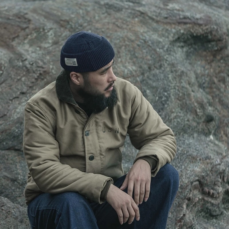 頑丈なブロンソンウールニットウォッチキャップ ネイビー スカウト コールドハット 第二次世界大戦スタイル ユニセックス 厚手 暖かいニット帽 カジュアル ラウンドトップ ブリムなし帽子