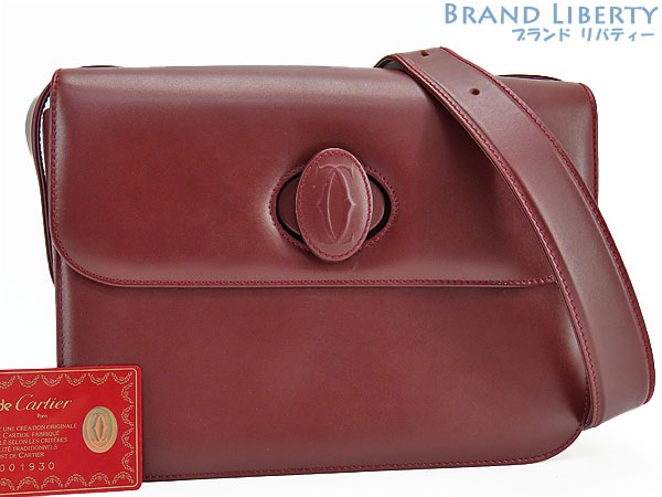 美品カルティエマストラインターンロック斜め掛けショルダーバッグポシェットポーチボルドーカーフレザー
