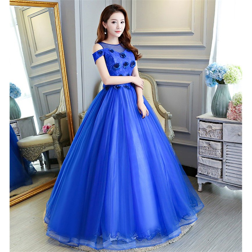 カラードレス ウェディングドレス 演奏会用ロングドレス ペールオレンジ Aライン 大きいサイズ 小さいサイズ ステージ衣装 ブルー