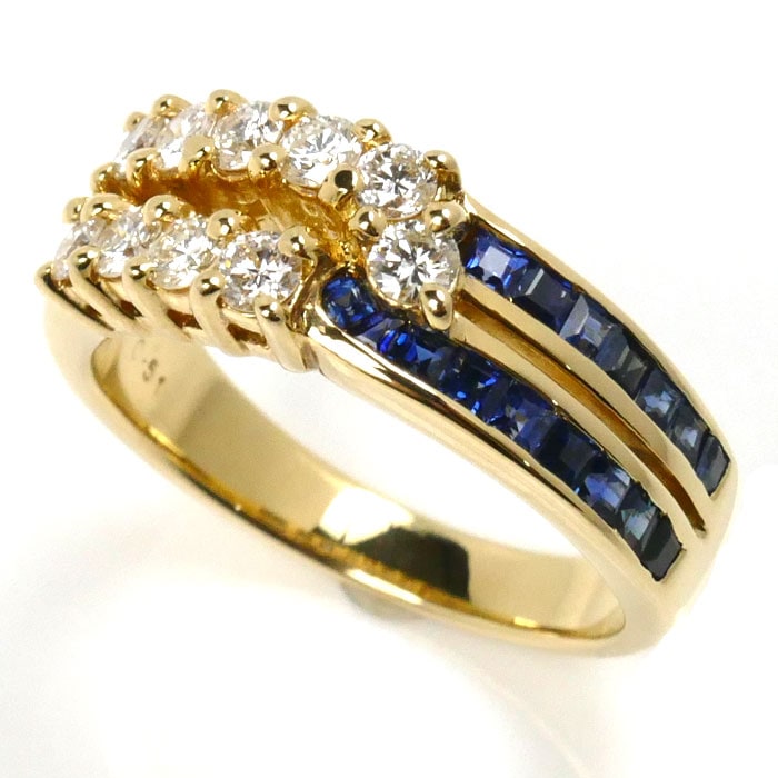 K18YG イエローゴールド リング・指輪 ダイヤモンド0.54ct サファイア0.51ct 12号 6.5g レディース 中古