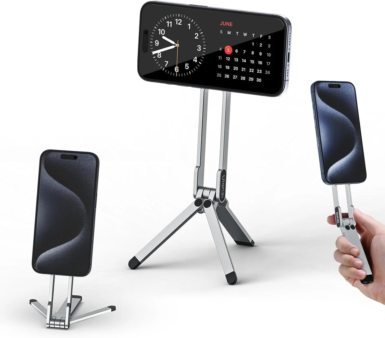 Ulanzi MA3 スマホ三脚MagSafe対応 金属製 強力マグネット 折りたたみ式 持ち運び便利 自撮り棒 スマホスタンド 撮影 動画鑑賞に最適 シルバー