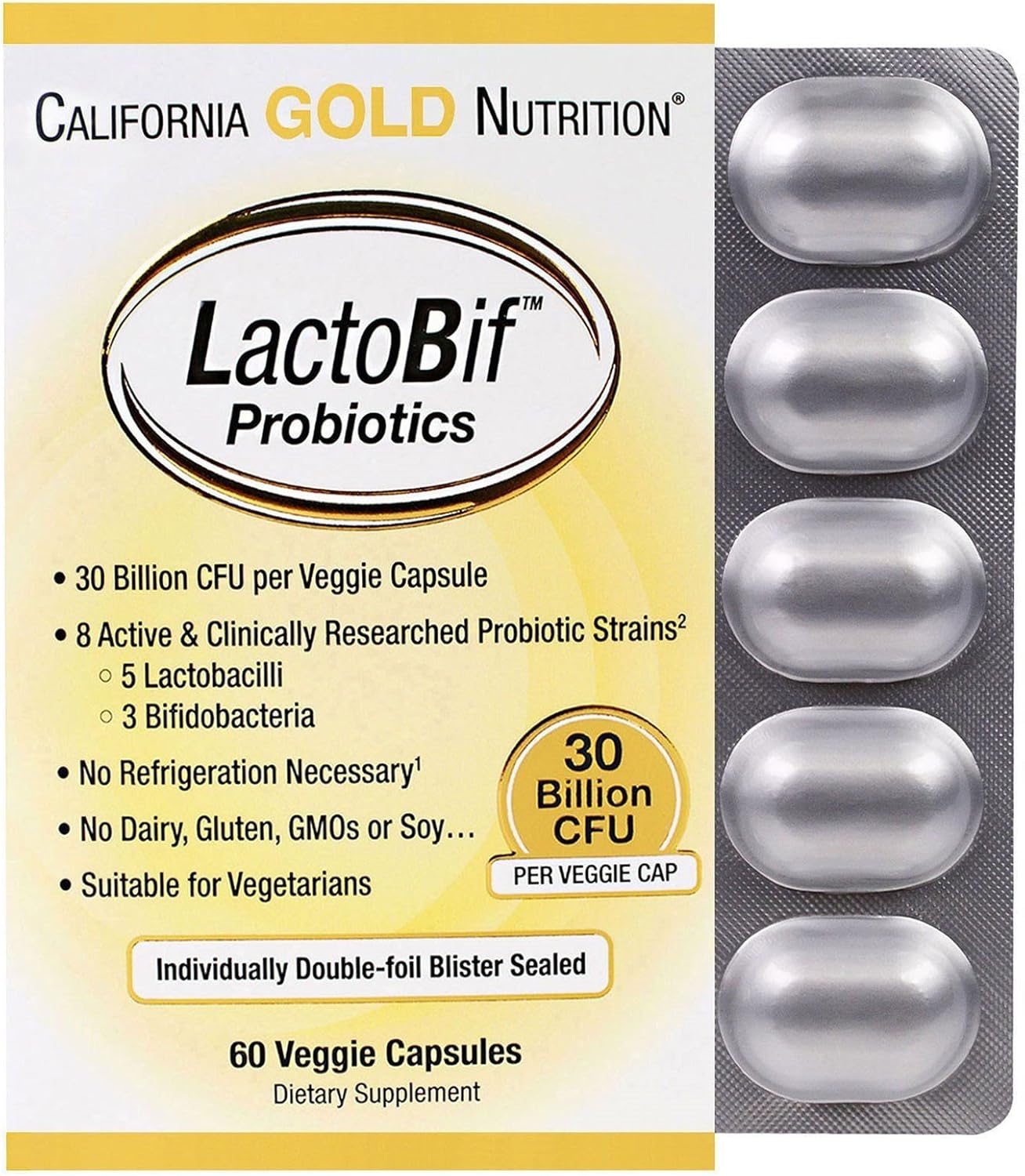 California Gold Nutrition LactoBif ラクトビフィ プロバイオティクス 300億CFU 植物性カプセル60粒