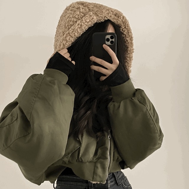 [韓国/両面着用] プードル フライト ダウン クロップ ジャケット - jk