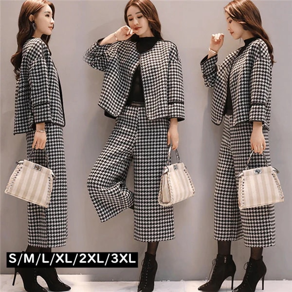 【タイムセール】手にした瞬間からパンツスーツ ツイードセットアップス 七五三 ＳＭＬ２Ｌ３L 千鳥格子 きいサイズ 結婚式 ママスーツ 黒 フォーマル 謝恩会