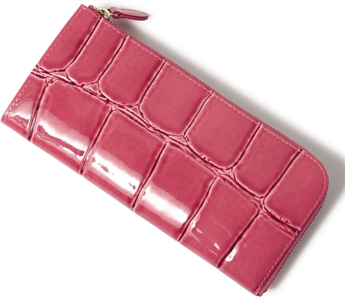 [アルカン] 長財布 L字ファスナー 本革 レディース テールワニ 1216-632 日本製 薄型 型押し エンボス ワニ 牛革 レザー 【44】 ピンク