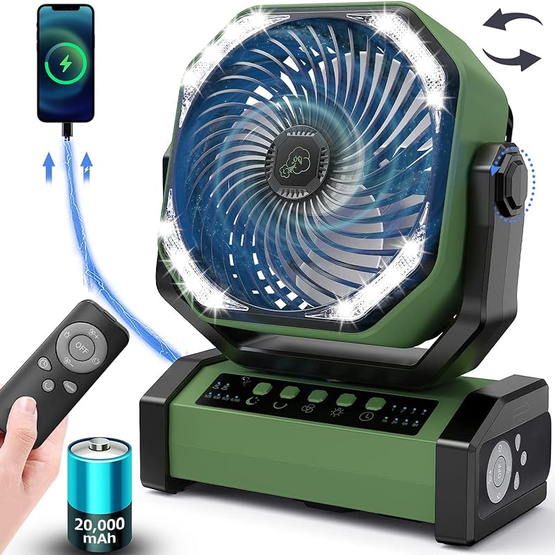 【自動首振り＆20000mAh】 扇風機 キャンプ アウトドア 充電式ファン 充電式扇風機 コードレス リモコン付き 切タイマー ポータブル 小型 屋外 サーキュレーター 二重反転ファン 風力4段階