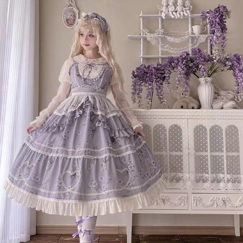 ロリータ クラロリ クラシカル エレガント ジャンパースカート ワンピース ドレス 薔薇 バラ ロング丈 Lolita ゴスロリ 花柄 フラワーその他