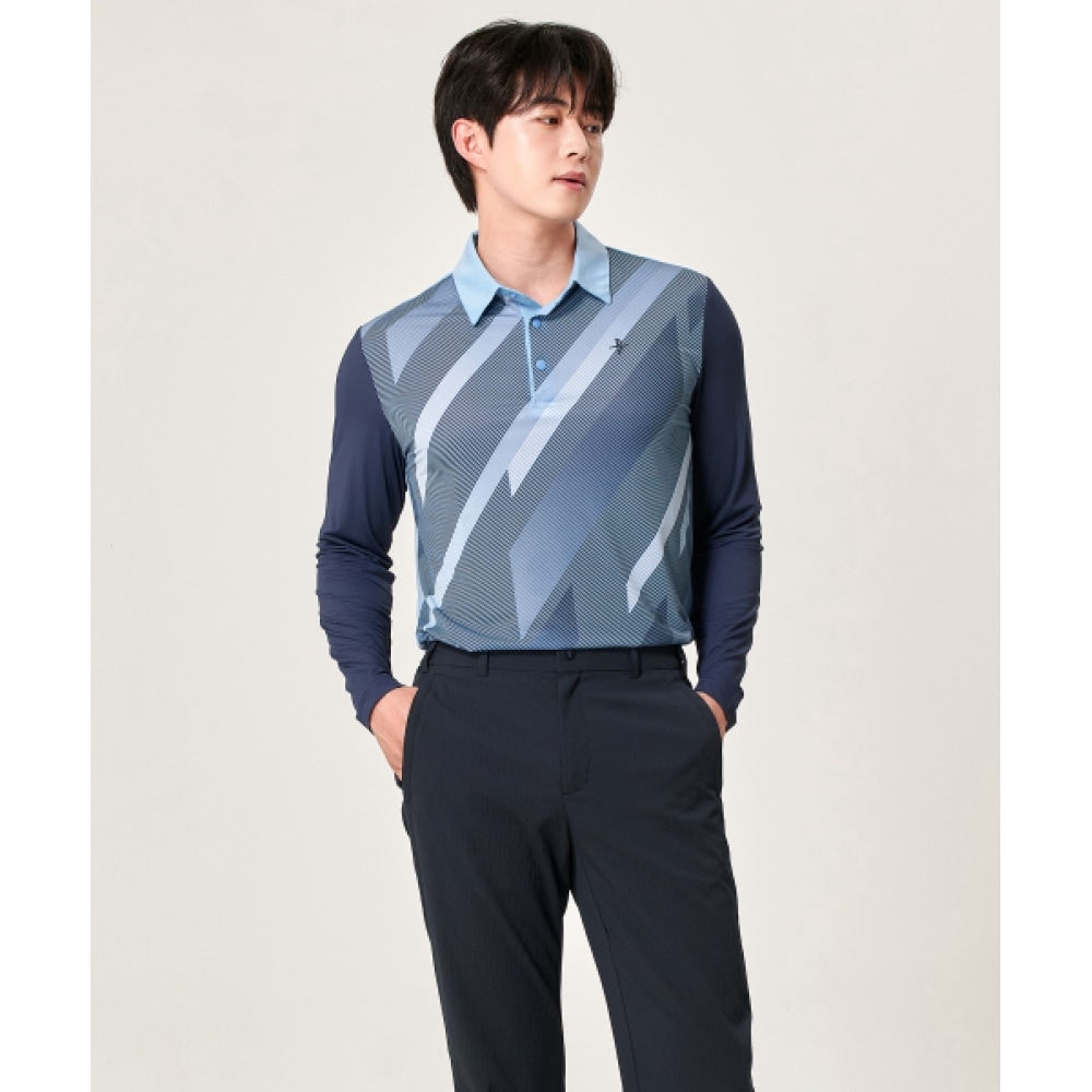BILTMORE メンズゴルフダイアゴナルグラデーションプリントクールロングスリーブ T シャツ