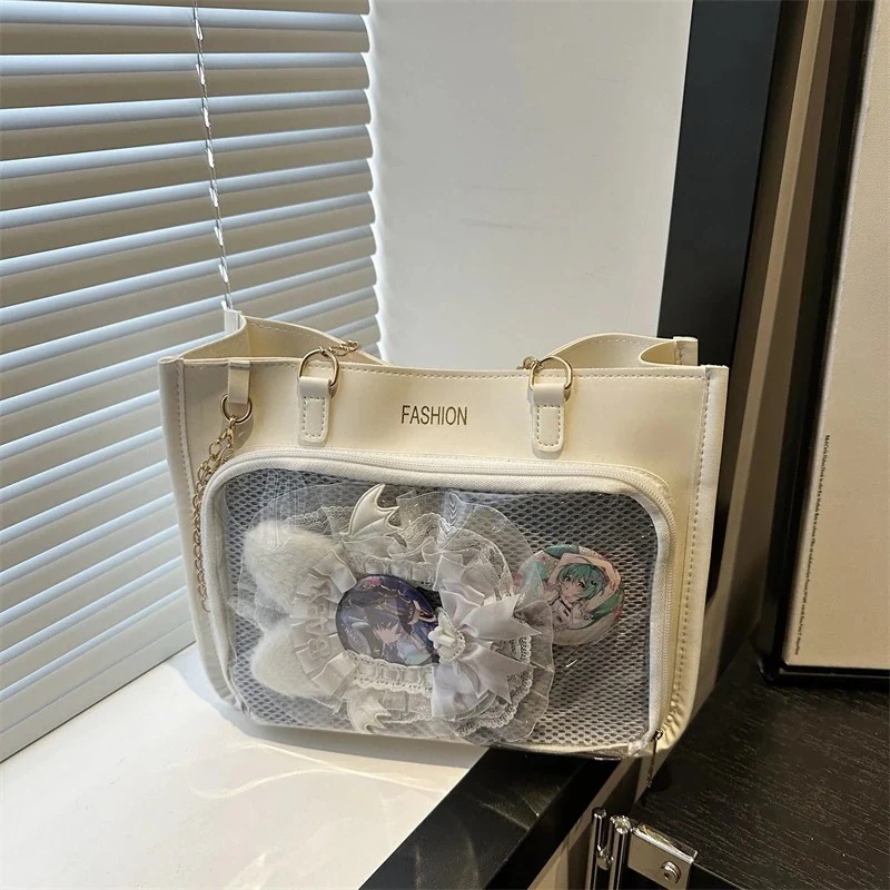 ライブ用 推し活 【1つ買うと10個無料】痛バッグ ショルダーバッグ メッシュプレート付き ハンドバッグ オタ活 痛バ シンプルPU 44 2way オタク