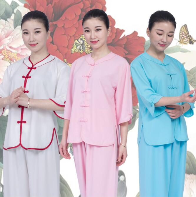 ランニング 中華服 綿麻太極拳服 トレーニング 上下セット カンフー服 レディース太極拳ウェア 半袖 春夏 SS-3L リネン 練習着 2点セット 涼しい クルーネック 通気性 朝練 5色 セットアッ