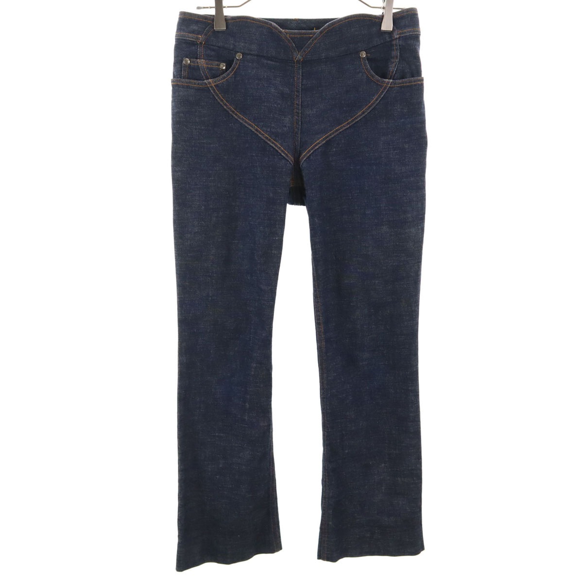 イタリア製 フレアデニムパンツ F38 インディゴ ジーンズ RIRIジップ ハート レディース 古着