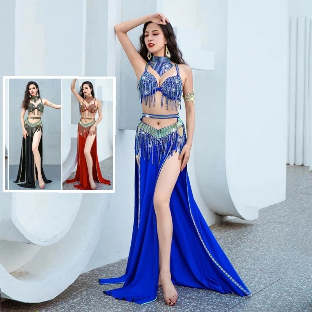 【2枚購入で100円OFF】ベリーダンス衣装/3点セット/スパンコール/コスチューム/レディース/ 演出/高級感/社交ダンス/ダンス服 /ストレッチ/お洒落