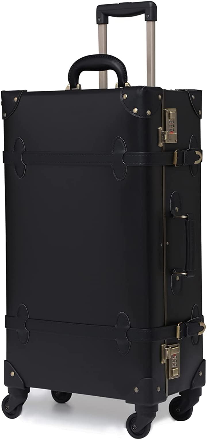 トランクケース キャリーバッグ 革 レトロ おしゃれ かわいい 超軽量 静音四輪 22 39L( ブラック, Mサイズ(22))