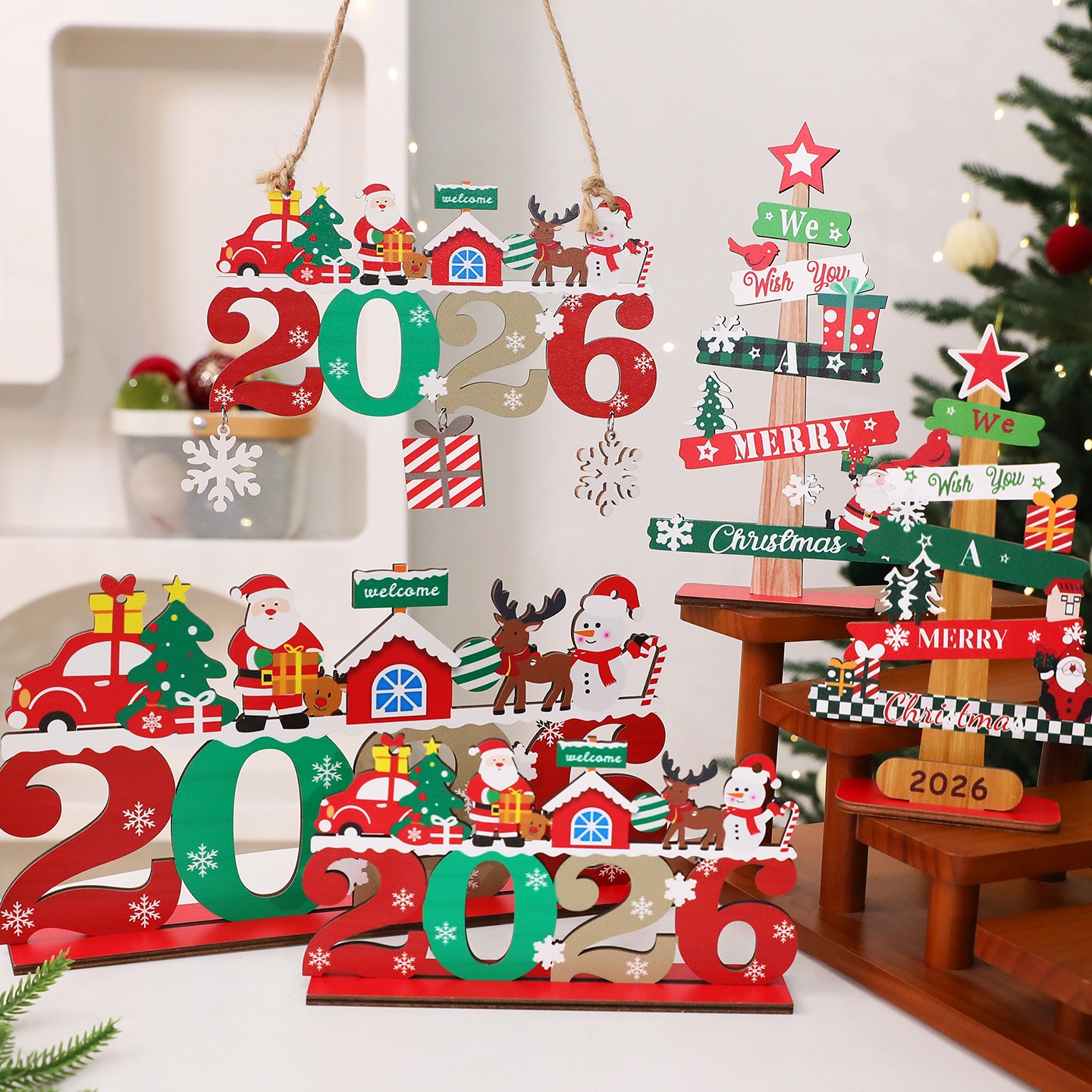 10個セット 2026年家庭用ドア掛けクリスマスオーナメント飾り置物ウインドウ掛けストラップ