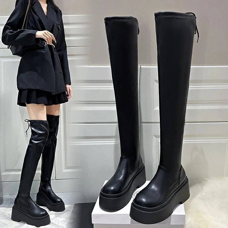 ジョッキーブーツ ニーハイブーツ 厚底　ロングブーツ レディース　膝丈 レディース ブーツ 靴 美脚 9CM ローヒール 太ヒール カジュアル シンプル ブーツ 痛くない ゆったり スムース