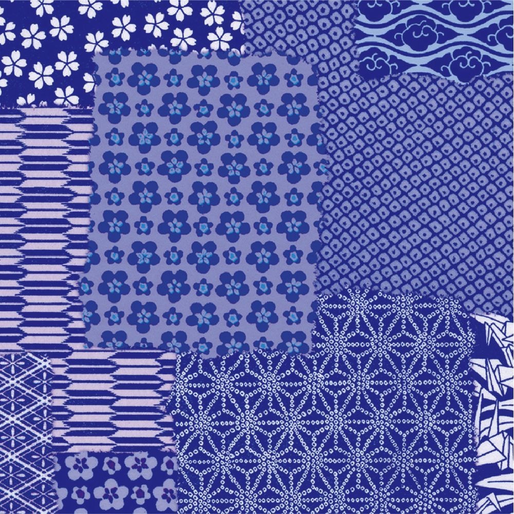 （まとめ買い）ササガワ 包装紙 和風柄 千代紙合わせ 紺 半才判 50枚入 49-1716 [x3]