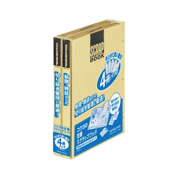 (まとめ) コクヨ スクラップブックD(とじこみ式) A4 中紙28枚 背幅25mm クラフト ラ-40NX4 1パック(4冊) (×4セット)