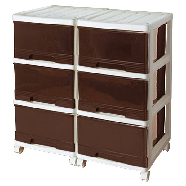 完成品 収納ケース プラスチック 引き出し 深型 3段 2個組 おしゃれ ホワイト／ブラウン