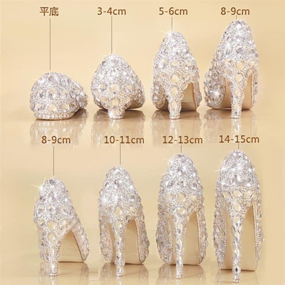 クリスタルシューズウェディングシューズ花嫁女性フラットハイヒールラインストーンプリンセス14cmスティレットヒールブライズメイドウェディングシューズ