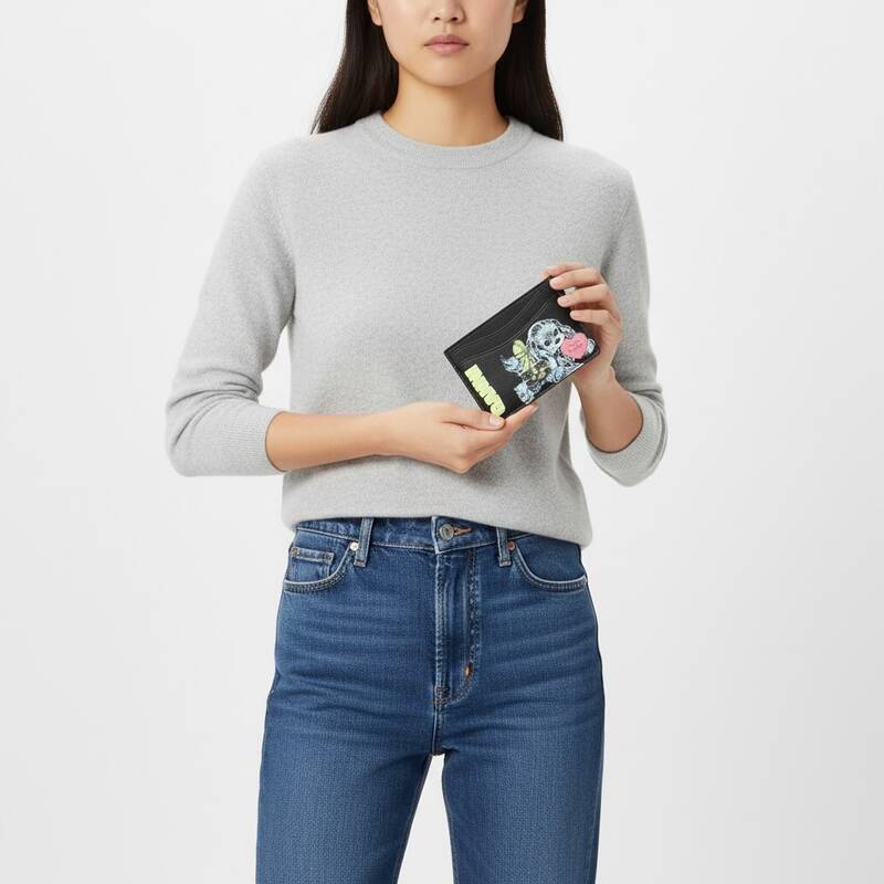 GANNI A7035 099 パピーロゴ リボン付きカードケース