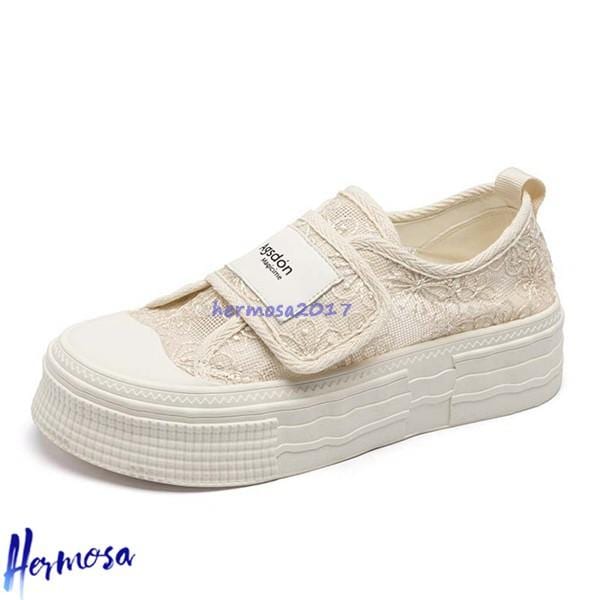 今日のイベント 新商品20%オフ スリッポン レディース エスパドリーユ レース チュール デッキシューズ 厚底2.5cm マジックテープ 靴 ファッション ローカット3枚購入で200円OFF 5,165円