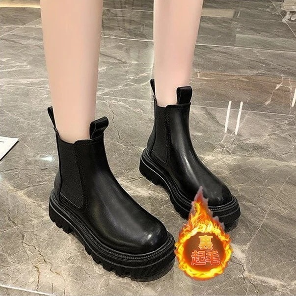 サイドゴアブーツレディースミドルブーツシューズ裏起毛脚シンプル厚底歩きやすい軽量オフィス通勤カジュアル可愛い