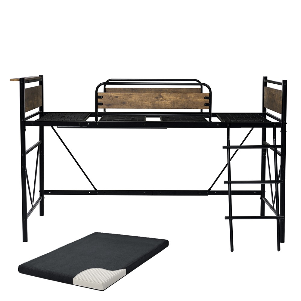 【マットレス付き】ロフトベッド パイプベッド シングル 耐荷重150kg 高さ125cm システムベッド ロータイプ ミドルタイプ 収納 北欧風 大人 一人暮らし ハンガーポール4本付属 ス