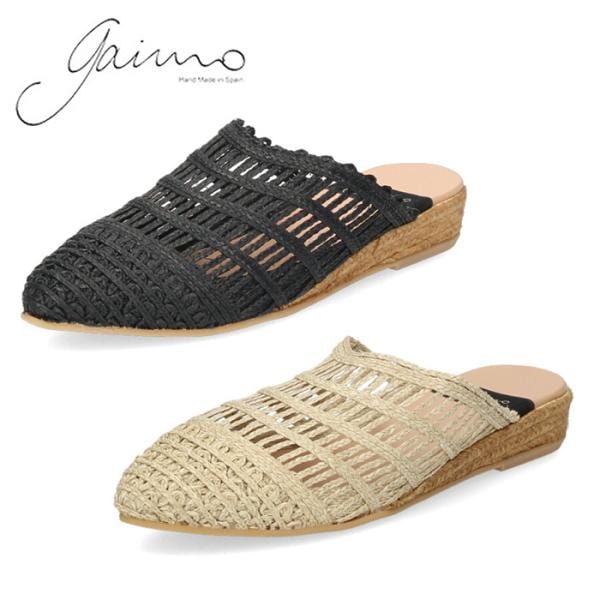 gaimo ガイモ サンダル レディース ウエッジソール ラフィアポインテッドミュール ローヒール サボ LITCHI 8760 本革 アーモンドトゥ セール