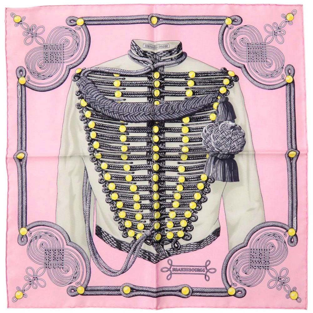 未使用品 カレ45 ガヴロッシュ ツイル Brandebourgs ブランデンブルク飾り スカーフ シルク ピンク 1872【中古】 レディース