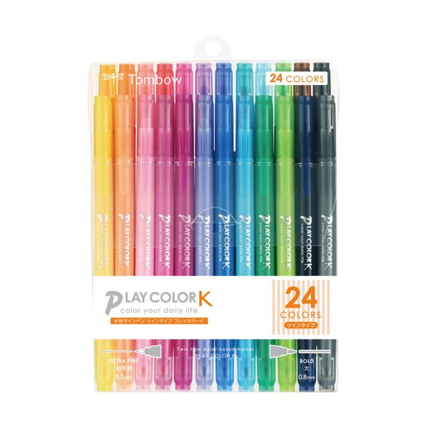 （まとめ） トンボ鉛筆水性サインペン プレイカラーK ツインタイプ 24色（各色1本） GCF-012 1パック (×3セット)