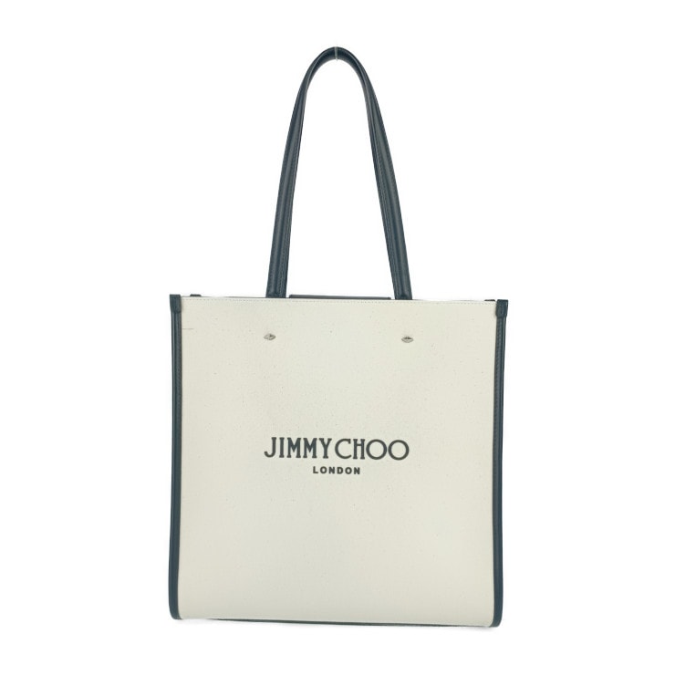 美品 JIMMY CHOO ジミーチュウ トートバッグ N/S トート M - ナチュラル ブラック キャンバス レザー レディース ショルダーバッグ【本物保証】