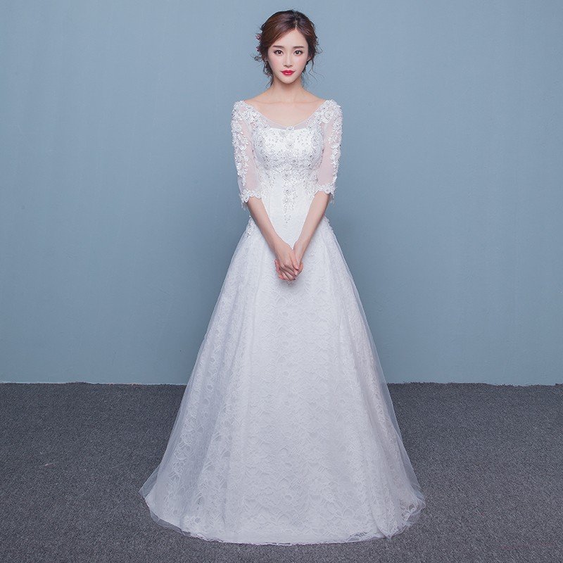 ウエディングドレス Aラインドレス 安い 結婚式 ロングドレス 花嫁 お呼ばれ服 パーティードレス 二次会 ウェディングドレス 長袖 エンパイア 大きいサイズ