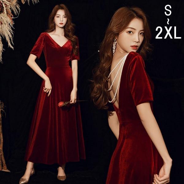 【送料無料】ドレス 大人 ピアノ 発表会 vネック バックレス ベルベット イブニングドレス 演奏会 ピアノ発表会 パーティードレス ロングドレス 8,640円