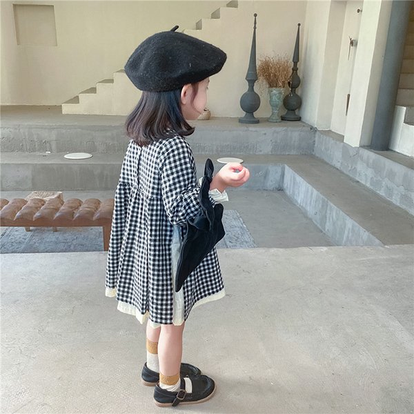 子供服 ワンピース キッズ 女の子 長袖ワンピース 綿 韓国子供服 Dr 初売り 春 子供ドレス チェック柄