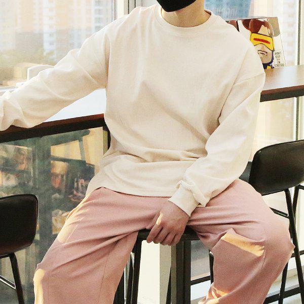 WRI男性ビッグサイズ両面サイドバンド無地長袖Tシャツ