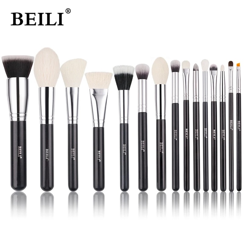 Beili-メイクブラシ,15個,プレミアムヤギの毛,大きなパウダー,ファンデーション,チーク,アイシャドウ,輪郭ライナー,ブラシ 8,445円