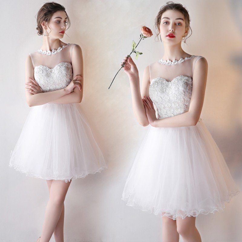 ミニドレス 白 安い 結婚式 二次会 ウェディングミニドレス 花嫁 ウェディングドレス 披露宴 プリ