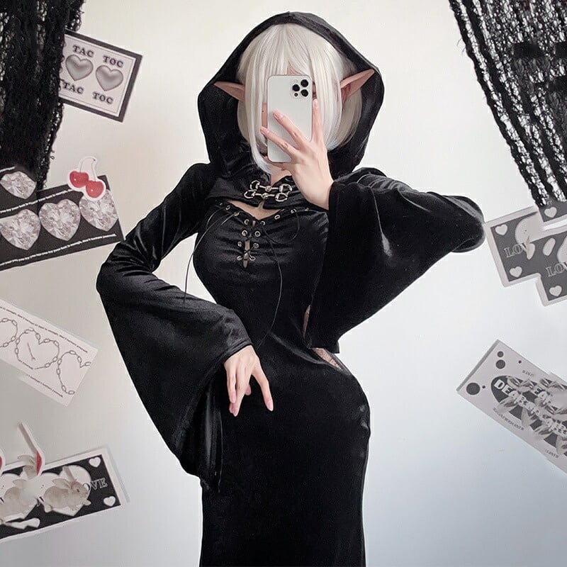 ハロウィン コスプレ 万聖節 ロリータ 2点セット 短纳期 魔法使い 魔女 巫女 暗黒系 学園祭 文化祭 ワンピース 韓国ファッション