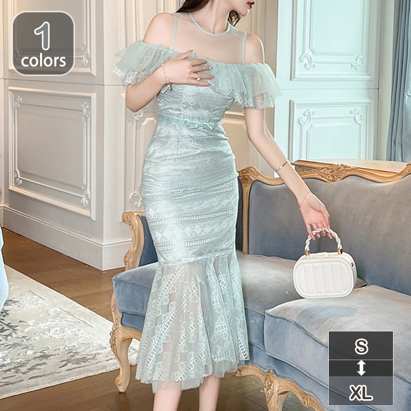 マーメイド レースワンピース 半袖ワンピース タイトスカート ロング レディース ミディワンピース タイトワンピース Aライン お洒落 総レース エレガント 可愛い 結婚式 普段着 シンプル ワンピー