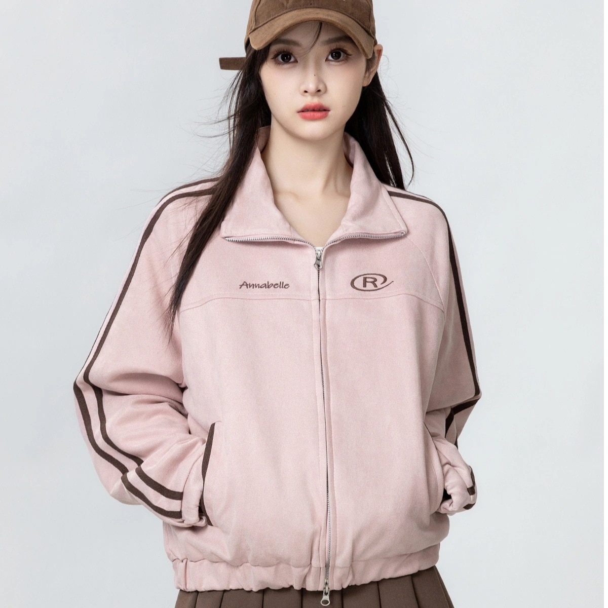 【急速出荷!】25 韓国 かわいい レディース バイカラーック スタンドネックアウターブルゾン羽織りスポーティー配色コーデ 長袖トップススポーツサイドカジュアルファッション系フル丈トラック