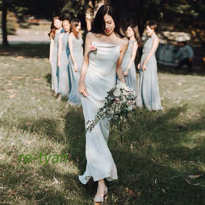 ウェディングドレス スレンダー ノースリーブ 白 シンプル 無地 ワンピース 結婚式 二次会披露宴前