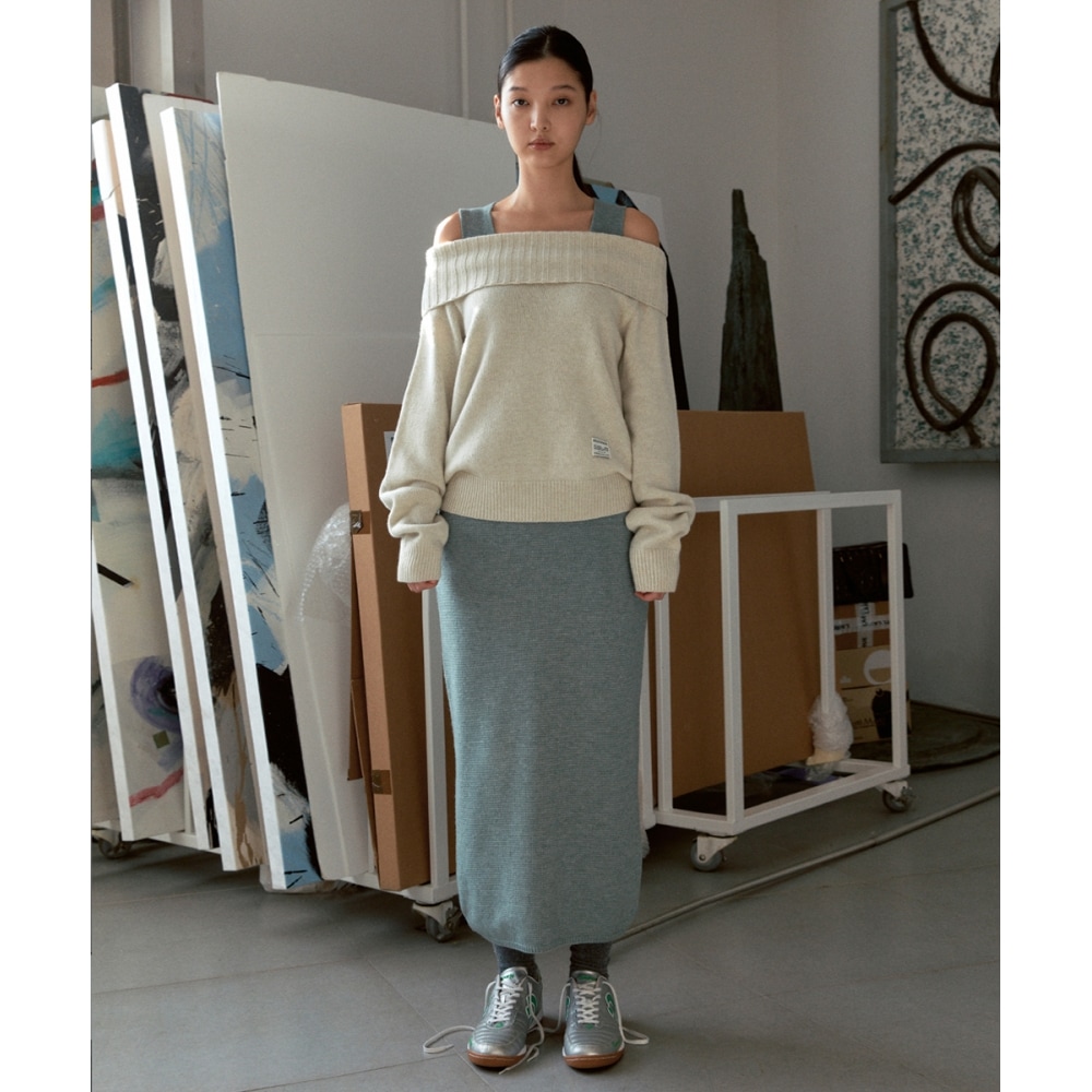 SINOON ラウンドネックノースリーブニットワンピース (グリーン)