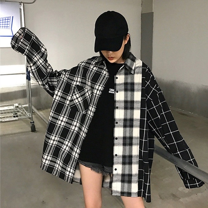 トップス シャツ ミモレ丈 ミディアム丈 長袖 襟付き 切り替えデザイン 大人可愛い カジュアル おしゃれ かっこいい 大人女子 こなれ感 ラフ ボーイッシュ ラブリー キュート ルーズ 個性的